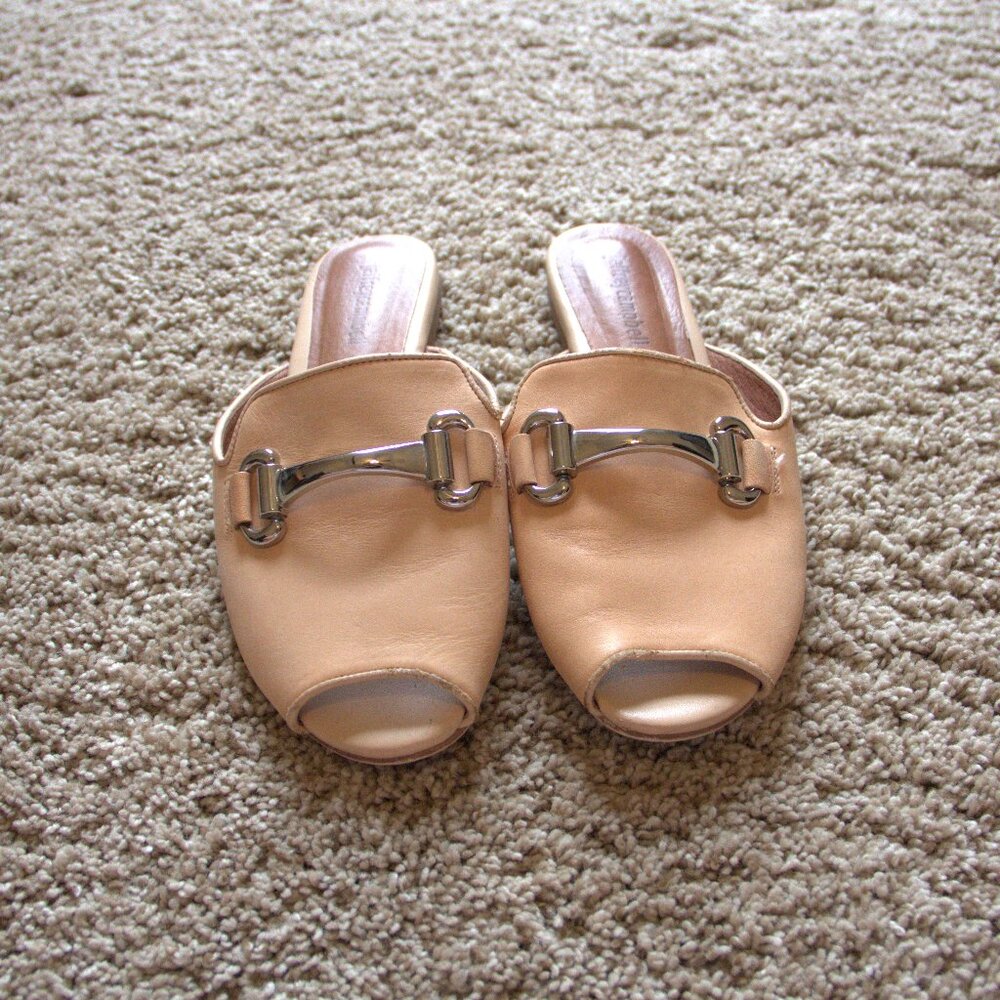 Jeffrey Campbell Talley Leather Horse Peep Toe Mule, Nude, Size 9.5